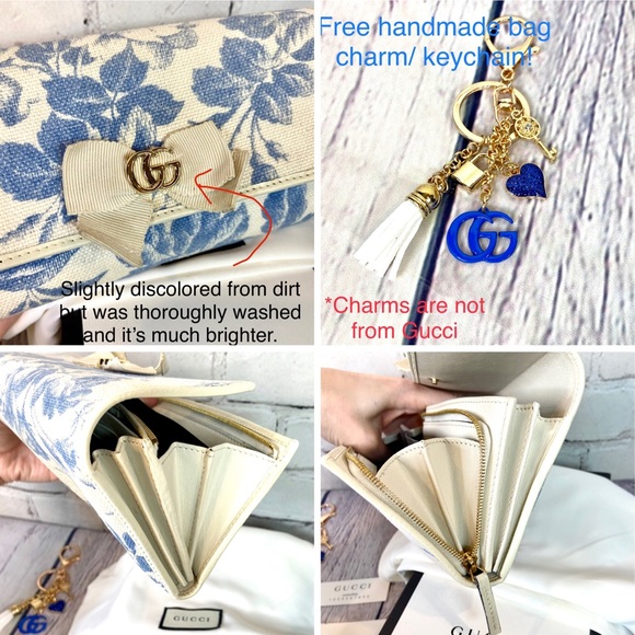 Gucci Marmont blue floral canvas wallet crossbody w/box, dust bag & bag charm - Picture 5 of 16